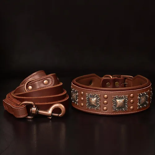 Miniatura 3 de PET ARTIST Collar de Perro de Cuero Acolchado Mejorado, Collares de Perro de Cuero Genuino de 2 Pulgadas de Ancho con Remache Tachonado Resistente