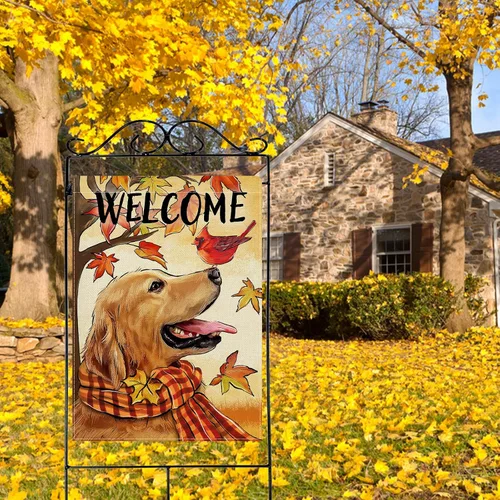 Miniatura 5 de Selmad Bandera decorativa de bienvenida con gato atigrado de invierno, diseño de pájaro rojo de Navidad, decoración exterior de arpillera grande