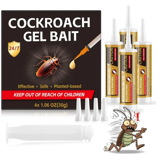 Cebo de gel para cucarachas, 4 tubos para uso en interiores y exteriores, repelente eficaz de cucarachas para el hogar, cocina y garaje