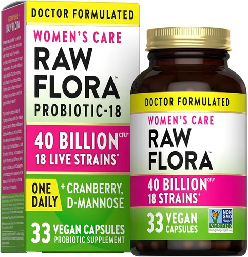 Raw Flora Probióticos para mujer | Formulados por el Dr. 40 mil millones de UFC + prebióticos | Apoyo digestivo, vaginal y urinario | 33 cápsulas