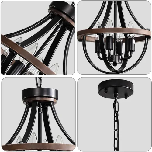 Miniatura 2 de Lámpara de Araña Estilo Granja, Lámpara Colgante Moderna, Luminaria de Techo Rústica de 4 Luces, Lámpara de Araña Vintage para Pasillo Vestíbulo