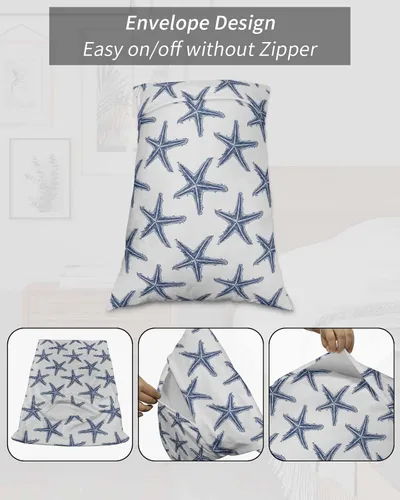 Miniatura 7 de Juego de 2 fundas de almohada de microfibra azul marino con estrellas de mar de playa tamaño estándar, fundas de almohada lumbares decorativas