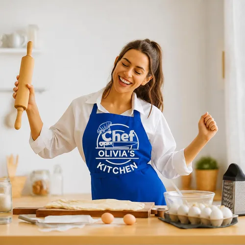 Miniatura 8 de Delantal bordado personalizado con nombre personalizado. Delantal de calidad profesional para hombres y mujeres. Diseño de cocina