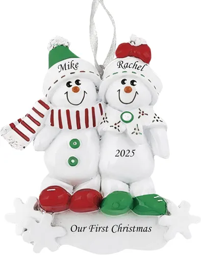 Miniatura 6 de Adorno personalizado con diseño de muñeco de nieve, familia de 5 integrantes, adorno para árbol de Navidad, decoración artesanal personalizada