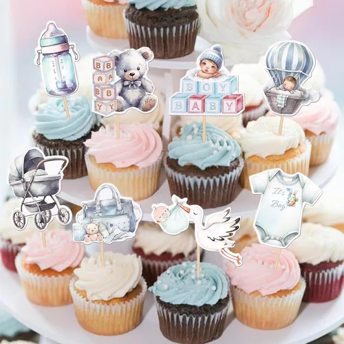 Miniatura 4 de 40 PIEZAS Oh Baby Cupcake Toppers Cisne Chupete Mameluco Carrito de Bebé Oso Niña Cupcake Picks Es un Niño Decoraciones de Baby Shower para Niños