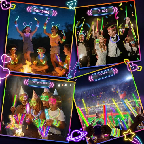 Miniatura 6 de SHQDD Paquete de 100 varillas de brillo a granel, palitos brillantes de neón de 8 pulgadas, varillas luminosas de bricolaje con conectores, pulseras