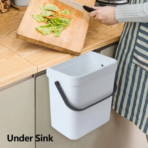 Miniatura 5 de Cubo de basura pequeño colgante con tapa debajo del fregadero para cocina, cesta de basura de plástico de 5 l/1.3 galones, cubo de basura de Verde