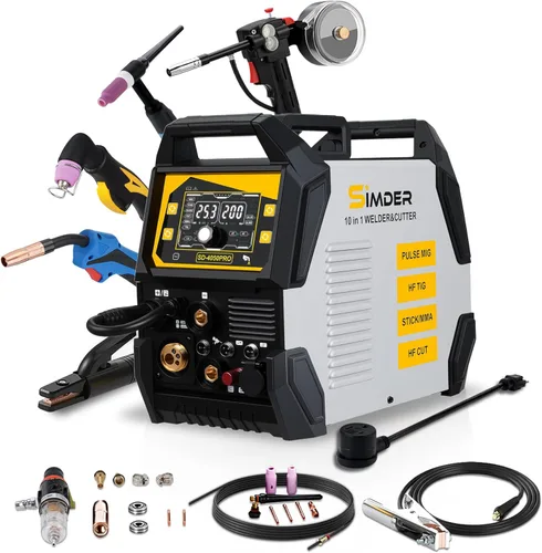 Miniatura 12 de SSimder - Soldador MIG de 140 A con pulso de 110 V, 220 V, núcleo de flujo/elevación TIG/Stick 3 en 1, temporizador SPOT, inversor IGBT