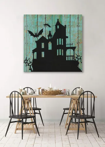 Miniatura 2 de Renditions Gallery Haunted House - Lienzo decorativo para pared de Halloween, 16 x 16 pulgadas