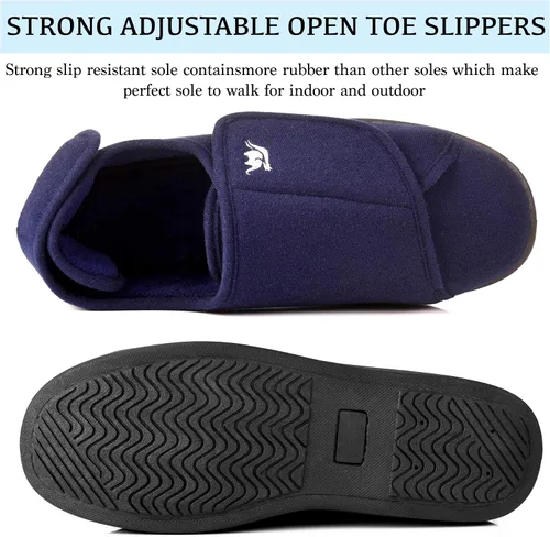 Miniatura 5 de Pantuflas para diabéticos de espuma viscoelástica 80-D para hombre con cierres ajustables, ancho extra ancho, cómodo, cálido, forro polar, artritis