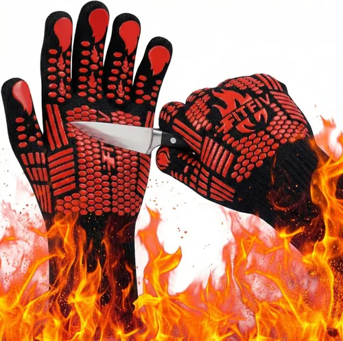 Miniatura 13 de Guantes para barbacoa, guantes para horno, guantes de barbacoa resistentes al calor extremo de 1472 °F, guantes antideslizantes de silicona