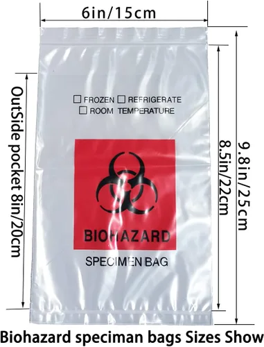 Miniatura 5 de Bolsas de riesgo biológico, 1000 unidades, 6 x 9 pulgadas/5.9 x 9.8 in, impresión de logotipo rojo de riesgo biológico, bolsas con cierre