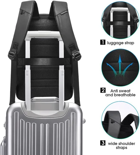 Miniatura 6 de BANGE Mochila de negocios, mochila para laptop con puerto de carga USB, mochilas de negocios delgadas para 15.6 pulgadas, mochila de viaje
