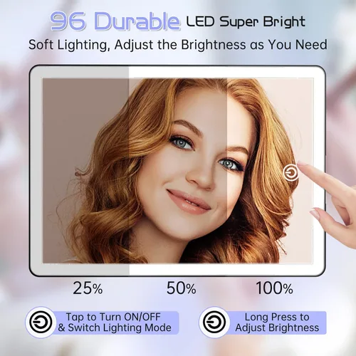 Miniatura 4 de FUNTOUCH Espejo de tocador de maquillaje recargable con luces, espejo de escritorio grande iluminado con 96 luces LED y aumento de 10x, iluminación