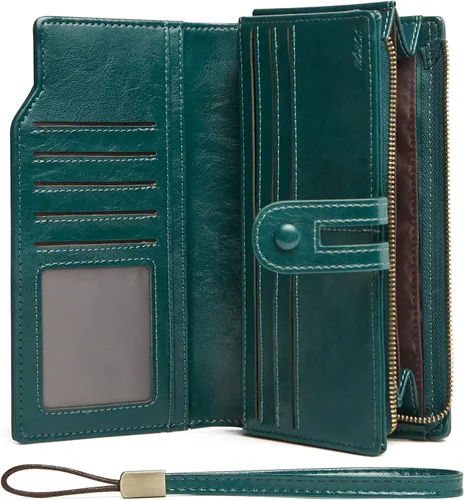Miniatura 11 de TFKGS Billetera para mujer con bloqueo RFID de cuero, gran capacidad, porta tarjetas, cartera tipo embrague para teléfono, bolso largo de viaje