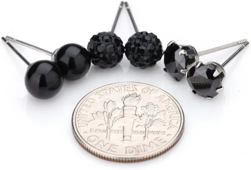 Miniatura 15 de JewelrieShop - Juego de aretes de tuerca de acero inoxidable con circonitas cúbicas y perlas de imitación, 3 pares de 0.236 in