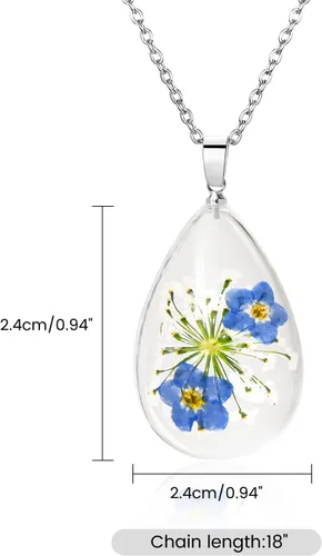 Miniatura 28 de Collar de flores silvestres prensadas con encaje de Forget-Me-Not y Queen Anne Collar de flores prensadas de oro Collares hechos a mano
