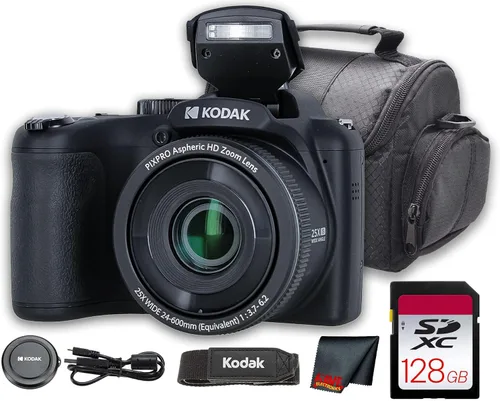 Kodak PIXPRO AZ255 - Cámara digital (negro), sensor de 16 MP, zoom óptico de 25x, lente gran angular de 0.945 in y estabilización óptica de imagen,