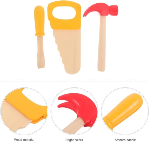 Miniatura 9 de jojofuny 1 juego de martillo de madera, herramienta de simulación de simulación, martillo de juguete para niños, herramienta de madera para niños