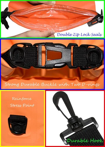 Miniatura 3 de Freegrace - Juego de 3 bolsas impermeables: bolsa con 2 cierres de cremallera y correa de hombro desmontable, riñonera y funda para teléfono; Naranja