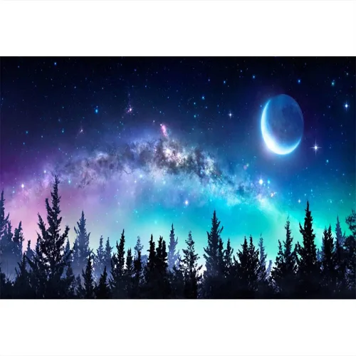 AOFOTO Telón de fondo de bosque de cielo nocturno de 5 x 3 pies, universo, nebulosa, galaxia, cielo estrellado, fondo para fotos, luces coloridas