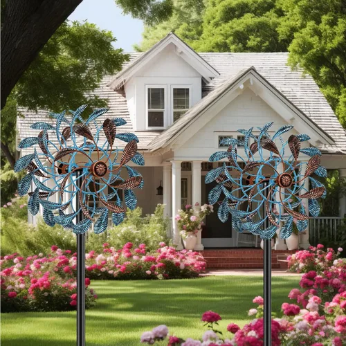 Miniatura 8 de Molinillos de viento de 360° para exteriores, esculturas de viento con estaca de metal, 63.2 pulgadas, cinético de metal grande, decoración