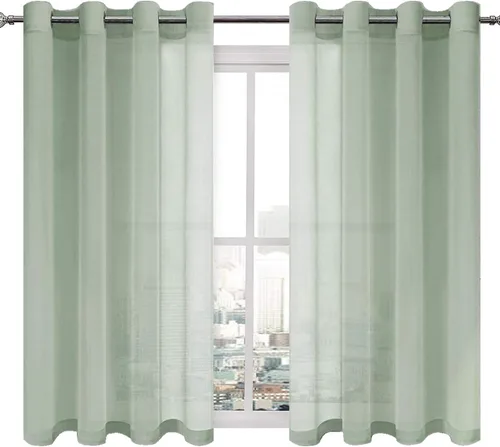 Miniatura 21 de DWCN Cortinas traslúcidas color verde frijol para sala de estar y dormitorio - Cortinas voile con aspecto de lino sintético con ojales en la parte