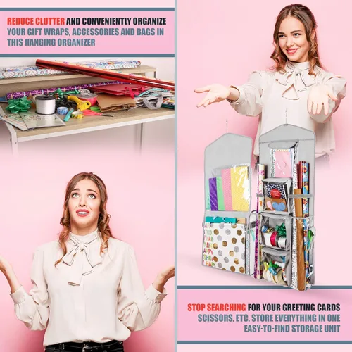 Miniatura 14 de Bolsa de regalo colgante de doble cara y organizador de papel de regalo (blanco)