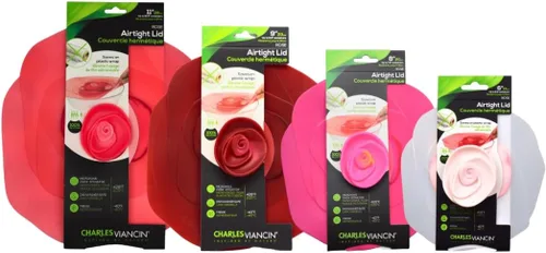 Charles Viancin - Tapa de silicona rosa para almacenamiento de alimentos y cocción - Sello hermético en cualquier superficie lisa de borde (juego de