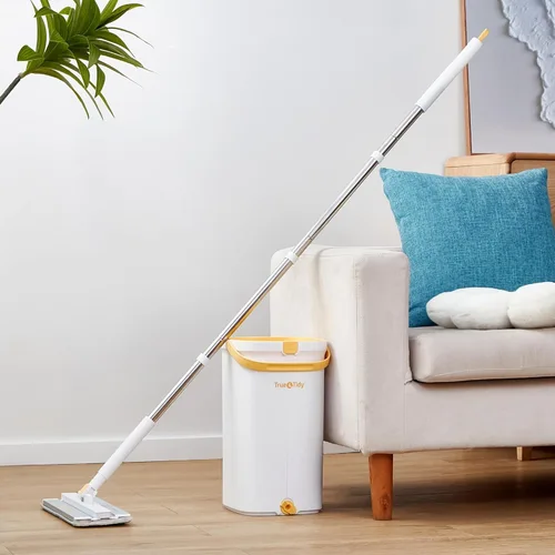 Miniatura 4 de Juego de trapeador y cubo con sistema de bomba para el hogar, autolimpieza manos libres con 3 compartimentos para separar la limpieza del agua