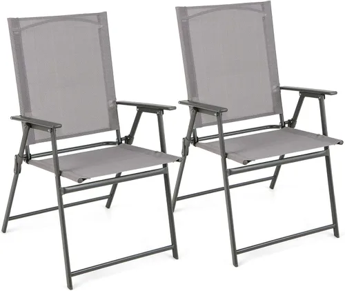 Miniatura 9 de Giantex Juego de 2 sillas plegables para patio, sillas de césped al aire libre con marco de metal a prueba de óxido, sillas de comedor portátiles