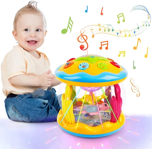 Juguetes para bebés de 6 a 12 meses, proyector de océano para bebés, juguetes luminosos musicales para tiempo de barriga, juguetes para bebés de 3 a