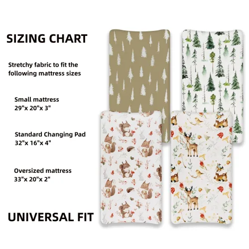 Miniatura 7 de Juego de 4 fundas para cambiador de bebé, diseño de animales del bosque, de madera, neutro, unisex, para bebés, niños o niñas (cerveza)