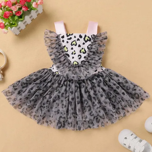 Miniatura 29 de IBTOM CASTLE Vestido de princesa tutú para niña pequeña con estampado de leopardo, dona, ratón, vestido de princesa con funda para pañales, conjunto