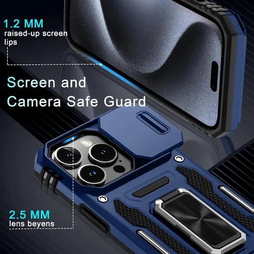 Miniatura 296 de DEERLAMN Funda para iPhone Xs Max con funda deslizante para cámara + protector de pantalla, soporte giratorio de anillo de grado militar a prueba