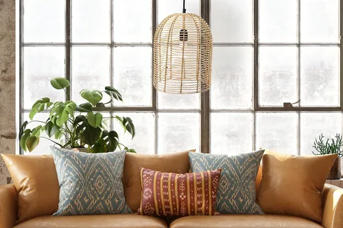 Miniatura 8 de Creative Co-Op Lámpara de techo moderna de ratán tejida a mano, estilo bohemio, natural