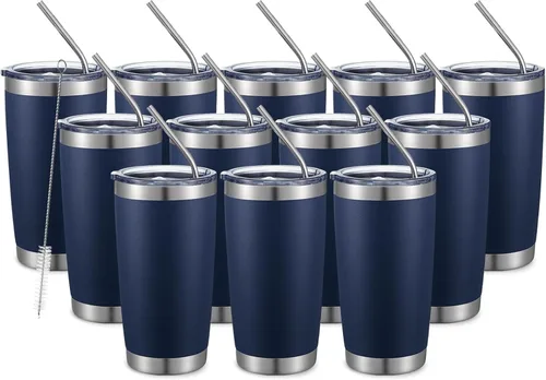 Miniatura 9 de COMOOO Taza de viaje de acero inoxidable de doble pared aislada al vacío de 20 onzas con tapa y pajita, taza de café aislada con recubrimiento