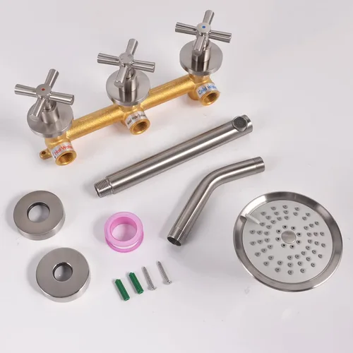 Miniatura 7 de Juego de grifo de ducha de 3 asas, juego de grifo de bañera con boquilla de bañera, kit de molduras de bañera y ducha con válvula, montaje en pared