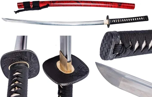 Miniatura 15 de Handforged Samurai Katana Sword - Damascus/1060/1095 High Carbon Steel, Full Tang, Iron Tsuba, Solid Wood Saya - Real Functional Sharp Blade for