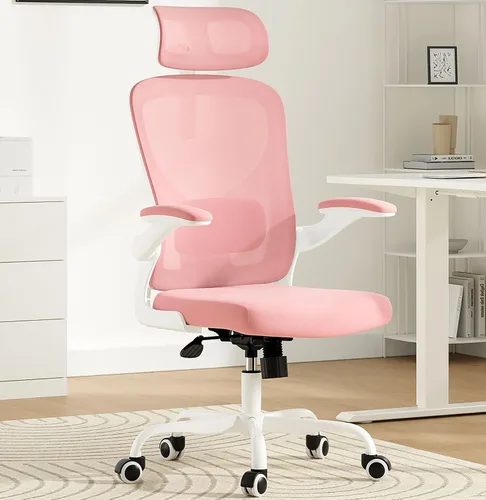 Miniatura 11 de Silla de oficina ergonómica blanca y silla de escritorio de respaldo alto con soporte lumbar ajustable, cómodas sillas de juegos de computadora
