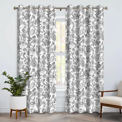 Miniatura 11 de Cortinas opacas florales bohemias azules para dormitorio, cortinas opacas botánicas de mediados de siglo de 63 pulgadas de largo, 2 paneles