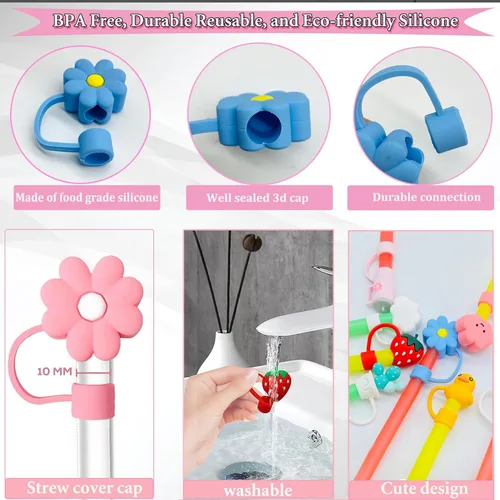 Miniatura 4 de 10 fundas de popote compatibles con vasos Stanley de 30 y 40 onzas, reutilizables, bonitas puntas de silicona para popotes, protectores de tapas
