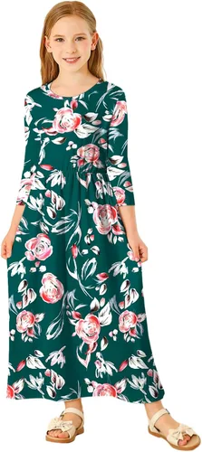 Miniatura 14 de 21KIDS Vestido largo floral de manga larga 3/4 con bolsillos para niñas de 6 a 12 años
