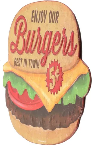Miniatura 2 de Enjoy Our Burgers - Letrero de metal en relieve – Letrero vintage de hamburguesas para cocina o cueva de hombre, lo mejor de la ciudad