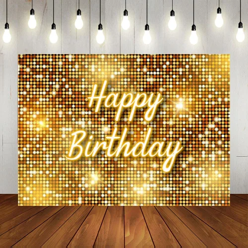 Lofaris Telón de fondo cuadrado dorado con destello para fotografía de feliz cumpleaños brillante (sin brillantina), paneles de pared brillantes