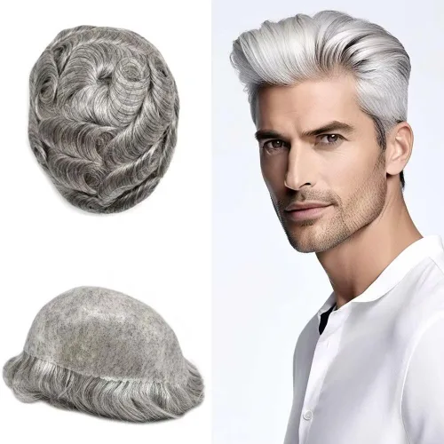 Miniatura 104 de Peluca completa de poliuretano para hombre, sistemas de reemplazo de cabello humano, piel fina y duradera, para hombre, prótesis de cabello