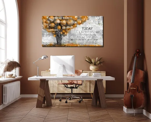 Miniatura 3 de Cita inspiradoras, imágenes de árbol marrón, decoración de pared para dormitorio - Citas positivas, arte de pared en lienzo para sala de estar