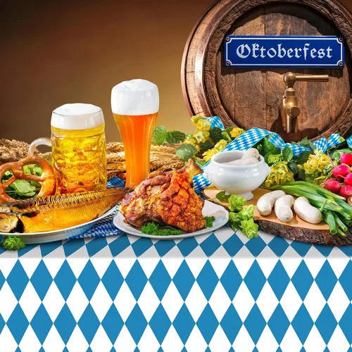 Miniatura 5 de 1 Pack Bavarian Oktoberfest Disposable Tablecloth Decorations, Plastic Rectangle Blue and White Bavarian Flag Check Table Cover, Oktoberfest