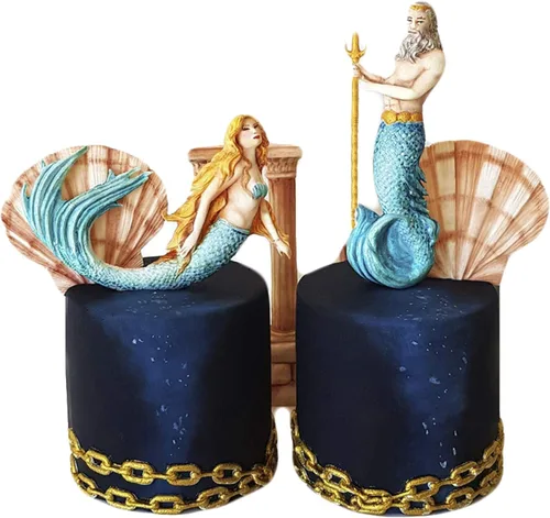 Miniatura 6 de Mujiang Moldes de silicona con temática de sirena 3D, molde de silicona Neptuno para decoración de pasteles, caramelo, chocolate, azúcar, arcilla