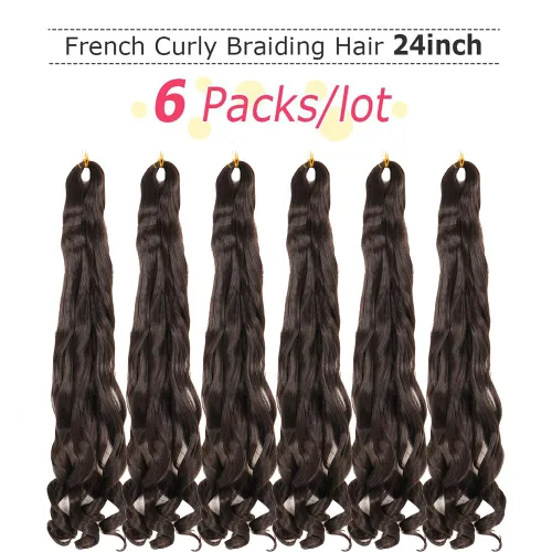Miniatura 2 de WIPPORYA Cabello Rizado Francés para Trenzar de 24 Pulgadas, 6 Paquetes de Cabello Ondulado Suelto Elástico para Crochet Pre-Estirado 3.53